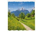 Abakuhaus Tenda Da Doccia Con Motivo Paesaggistico, Fiori Selvatici Nelle Alpi E Nella Baviera Innevata, Germania G, Tessuto Set Decorativo Per Bagno Con Ganci, 175X240 Cm, Giallo Verde