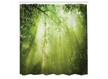 Abakuhaus Tenda Da Doccia Bosco, Raggi Di Sole Edera Nel Bosco Immagine Scenica Motivo Misterioso, Tessuto Set Decorativo Per Bagno Con Ganci, 175X220 Cm, Verde