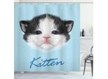 Abakuhaus Tenda Da Doccia Con Caricatura, Gattino Rosa Con Naso Peloso, Resistente Ai Batteri E Alla Muffa, Incl. 12 Ganci Lavabile Elegante Stampa Digitale, 175 X 180 Cm, Bianco-Nero-Blu