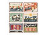 Abakuhaus Tenda Da Doccia Retrò, Vacanze Estive Vintage Camping Beach Signs Boards In Stile Antico Colori Tenui Stampa Artistica, Tessuto Set Decorativo Per Bagno Con Ganci, 175X200 Cm, Multicolore
