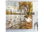 Abakuhaus Tenda Da Doccia Naturale, Cigni Che Nuotano Nel Fiume, Opaca, Incl. 12 Anelli, Resistente A Batteri E Muffe, 175 X 240 Cm, Multicolore