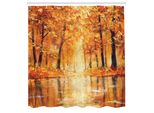 Abakuhaus Tenda Da Doccia Country, Dipinto Di Un Bosco In Autunno Su Un Piccolo Lago, Alberi E Foglie Autunnali Dai Colori Tenui, Tessuto, Set Decorativo Per Bagno Con Ganci, 175X240 Cm, Arancione Marrone