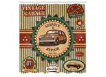 Abakuhaus Tenda Da Doccia Retrò, Collezione Di Adesivi Retrò Vintage Con Auto Dai Colori Tenui Anni Sessanta Ironia Pop Art, Set Decorativo Per Bagno In Tessuto Con Ganci, 175X220 Cm, Crema Verde Rosso