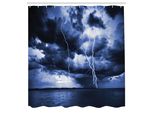 Abakuhaus Tenda Da Doccia Naturale, Vista Majestic Sky Con Enormi Nuvole Di Pioggia Sul Mare E Vivaci Raggi Di Tempesta, Set Decorativo Per Bagno In Tessuto Con Ganci, 175X200 Cm, Blu