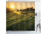 Abakuhaus Tenda Da Doccia Land, Tramonto Su Legno D'orzo, Resistente A Saponi, Batteri, Muffe E Acqua, Incl. 12 Ganci E Colori Resistenti, 175 X 180 Cm, Verde-Giallo