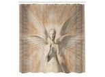 Abakuhaus Tenda Da Doccia Retrò, Statua Di Angelo Donna In Cattedrali Medievali, Interpretazione Artistica, Tessuto Set Decorativo Per Bagno Con Ganci, 175X240 Cm, Giallo Bianco