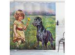 Abakuhaus Tenda Da Doccia Land, Cane Fiorito Con Una Ragazza, Resistente Alle Muffe E Ai Batteri, Incl. 12 Ganci Lavabile Elegante Stampa Digitale, 175 X 220 Cm, Multi