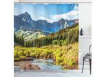 Abakuhaus Tenda Da Doccia Paesaggio, Montagna Foresta Fiume, Acqua Opaca Incl. 12 Anelli Resistente A Batteri E Muffe, 175 X 240 Cm, Multicolore