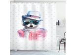 Abakuhaus Tenda Da Doccia Divertente, Procione Hipster Retrò, Impermeabile, Incl. 12 Anelli, Resistente A Batteri E Muffe, 175 X 200 Cm, Rosa E Blu