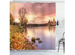 Abakuhaus Tenda Da Doccia Paesaggio, Praga Riverside Autunno, Resistente A Batteri E Muffe, Incl. 12 Ganci Lavabile Elegante Stampa Digitale, 175 X 180 Cm, Rosa Arancione