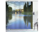 Abakuhaus Tenda Da Doccia Naturale, Ponte Sul Fiume, Alberi, Acqua, Opaca, Incl. 12 Anelli, Resistente A Batteri E Muffe, 175 X 240 Cm, Verde Blu