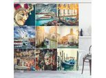 Abakuhaus Tenda Da Doccia Nautica, Venice Canals, Set Incl. 12 Ganci In Tessuto Impermeabile Resistente A Batteri E Muffe, 175 X 180 Cm, Multicolore