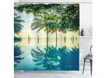 Abakuhaus Tenda Da Doccia Paesaggistica, Piscina, Spiaggia, Acqua, Opaca, Incl. 12 Anelli, Resistente A Batteri E Muffe, 175 X 240 Cm, Verde Blu