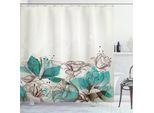 Abakuhaus Tenda Da Doccia Turchese, Arte Retrò Hibiscus, Impermeabile, Incl. 12 Anelli, Resistente A Batteri E Muffe, 175 X 220 Cm, Beige Teal