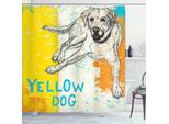Abakuhaus Tenda Da Doccia Gialla, Disegno Grunge Con Cane, Resistente A Batteri E Muffa, Incl. 12 Ganci Lavabile Elegante Stampa Digitale, 175 X 220 Cm, Giallo Beige Blu