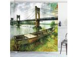 Abakuhaus Tenda Da Doccia Vintage, Ponte E Vecchia Barca, Acqua Opaca, Incl. 12 Anelli, Resistente A Batteri E Muffe, 175 X 240 Cm, Verde Grigio