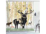 Abakuhaus Tenda Da Doccia Con Cervi, Animali Selvatici Dell'autunno Nel Bosco, Opaca, Incl. 12 Anelli, Resistente A Batteri E Muffe, 175 X 240 Cm, Arancione E Verde