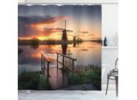 Abakuhaus Tenda Da Doccia Naturale, Mulino A Vento Olandese, Fiume, Acqua, Opaca, Incl. 12 Anelli, Resistente A Batteri E Muffe, 175 X 240 Cm, Arancione Blu
