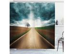 Abakuhaus Tenda Da Doccia Paesaggio, Viaggi Su Strada Nuvole, Acqua Opaca Incl. 12 Anelli Resistente A Batteri E Muffe, 175 X 200 Cm, Marrone Verde Acqua