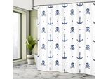 Abakuhaus Tenda Da Doccia Con Ancore, Ancore E Teschi, Ossa Incrociate, Pirati, Horror, Paura, Marinaio, Illustrazioni Artistiche, Tessuto, Set Decorativo Per Bagno Con Ganci, 175X240 Cm, Blu Navy