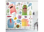 Abakuhaus Tenda Da Doccia Divertente, Imaginary Creatures Fun, Opaca All'acqua, Incl. 12 Anelli, Resistente A Batteri E Muffe, 175 X 240 Cm, Verde Blu