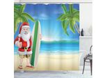 Abakuhaus Tenda Da Doccia Natalizia, Babbo Natale Con Tavola Da Surf, Opaca, Incl. 12 Anelli, Resistente A Batteri E Muffe, 175 X 240 Cm, Blu Verde