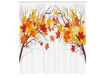 Abakuhaus Tenda Da Doccia, Immagine Di Foglie Di Acero Canadese In Autunno Con Morbidi Effetti Riflettenti, Tessuto Set Decorativo Per Bagno Con Ganci, 175X200 Cm, Arancione E Bianco