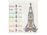 Abakuhaus Tenda Da Doccia Chakra, Disegno Raffigurante Una Ragazza Che Pratica Yoga In Pace Con Un Antico Rituale Di Rilassamento, Set Decorativo Per Bagno In Tessuto Con Ganci, 175X240 Cm, Multicolore