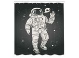 Abakuhaus Tenda Da Doccia Spaziale, Astronauta Pop Art Che Saluta Con Fumetto Comet Adventure Traveller, Tessuto Set Decorativo Per Bagno Con Ganci, 175X240 Cm, Grigio Antracite Sabbia