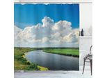 Abakuhaus Tenda Da Doccia Paesaggio, Nuvole Fiume Prati, Acqua Opaca Incl. 12 Anelli Resistente A Batteri E Muffe, 175 X 240 Cm, Verde Bianco Blu