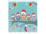 Abakuhaus Tenda Da Doccia Natalizia, Simpatica Famiglia Di Gufi Seduti Su Un Ramo Come Piccoli Elfi Noel Animal Design, Set Decorativo Per Bagno In Tessuto Con Ganci, 175X220 Cm, Multicolore