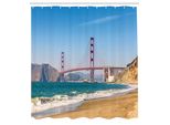 Abakuhaus Tenda Da Doccia Paesaggistica, Vista Panoramica Sul Golden Gate Bridge Di San Francisco, Costa, Natura, Vista Sul Mare, Tessuto, Set Decorativo Per Bagno Con Ganci, 175X200 Cm, Blu Turchese