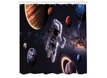 Abakuhaus Tenda Da Doccia Spaziale, Astronauta Tra I Pianeti Marte Nettuno Giove Plasma Sfera Eterea Immagine, Tessuto Set Decorativo Per Bagno Con Ganci, 175X240 Cm, Multicolore