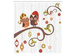 Abakuhaus Tenda Da Doccia Natalizia, Gufi Su Rami Festivi Twiggy, Rami Annuali Natalizi, Stampa A Tema Natalizio, Tessuto, Set Decorativo Per Bagno Con Ganci, 175X240 Cm, Multicolore