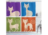 Abakuhaus Tenda Da Doccia Divertente, Gatti Cartoon Emozionanti, Opaca All'acqua, Incl. 12 Anelli, Resistente A Batteri E Muffe, 175 X 200 Cm, Viola Verde