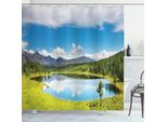 Abakuhaus Tenda Da Doccia Naturale, Paesaggio Montano, Acqua Opaca, Incl. 12 Anelli, Resistente A Batteri E Muffe, 175 X 240 Cm, Verde Bianco Blu