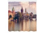 Abakuhaus Tenda Da Doccia Paesaggistica, Veduta Pastorale Presso Le Guglie Del Ponte Carlo Di Praga, Europa Centrale, Edificio Gotico, Immagine, Tessuto, Set Decorativo Per Bagno Con Ganci, 175X220 Cm, Multicolore