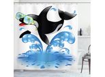 Abakuhaus Tenda Da Doccia Divertente, Balena Con Occhiali Da Sole, Opaca All'acqua, Incl. 12 Anelli, Resistente A Batteri E Muffa, 175 X 200 Cm, Nero Blu