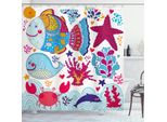 Tenda Da Doccia Abakuhaus Kids, Disegno Animato Marine Ocean Life, Impermeabile, Incl. 12 Anelli, Resistente A Batteri E Muffe, 175 X 240 Cm, Multicolore