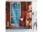 Abakuhaus Tenda Da Doccia Natalizia, Casa Innevata, Opaca, Incl. 12 Anelli, Resistente A Batteri E Muffe, 175 X 240 Cm, Blu Rosso