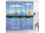 Abakuhaus Tenda Da Doccia Paesaggio, Torre Eiffel Cartoon, Con Set Di 12 Anelli Impermeabile Elegante Moderna Colori Resistenti E Antimuffa, 175 X 220 Cm, Blu Marrone