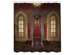 Abakuhaus Tenda Da Doccia Gotica, Trono Medievale Rosso Ritratto Dell'aquila Su Parete Stampa Di Edifici Fantasy Antichi, Tessuto Set Decorativo Per Bagno Con Ganci, 175X240 Cm, Marrone Rubino