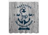Abakuhaus Tenda Da Doccia Con Ancora, Arte Con Ancora, Teschio E Corda "L'avventura Nautica Ha Inizio"" Messaggio Storico, Tessuto Set Decorativo Per Bagno Con Ganci, 175X240 Cm, Beige E Blu Navy"