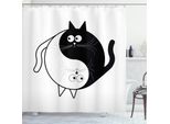 Abakuhaus Tenda Da Doccia Con Gatto, Ying Yang Bianco E Nero, Impermeabile, Incl. 12 Anelli, Resistente A Batteri E Muffe, 175 X 240 Cm, Bianco E Nero
