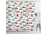 Abakuhaus Tenda Da Doccia Per Bambini, Barche Da Pesca Cartoon, Opaca, Incl. 12 Anelli, Resistente A Batteri E Muffa, 175 X 240 Cm, Multicolore