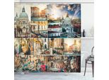 Abakuhaus Tenda Da Doccia Land, Motivo Floreale Con Vista Sul Paesaggio, Opaca, Incl. 12 Anelli, Resistente A Batteri E Muffe, 175 X 200 Cm, Multicolore