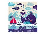 Abakuhaus Tenda Da Doccia Viola, Tema Marino Con Barca A Vela E Pesci Con Illustrazione Di Nuvole, Set Decorativo Per Bagno In Tessuto Con Ganci, 175X200 Cm, Viola