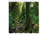 Abakuhaus Tenda Da Doccia Wald, Rain Forest Scenery Con Fiume Nella Foresta Settentrionale Al Mattino Presto, Stampa Con Nebbia Umida, Tessuto Set Decorativo Per Bagno Con Ganci, 175X200 Cm, Verde