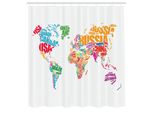 Abakuhaus Tenda Da Doccia Con Mappa Del Mondo, Mappa Del Mondo Con Nomi Dei Paesi Europa America Africa Asia Stile Grafico, Tessuto Set Decorativo Per Bagno Con Ganci, 175X240 Cm, Multicolore