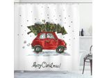Abakuhaus Tenda Da Doccia Natalizia, Auto Retrò Con Albero, Opaca All'acqua, Incl. 12 Anelli, Resistente A Batteri E Muffe, 175 X 180 Cm, Rosso-Verde
